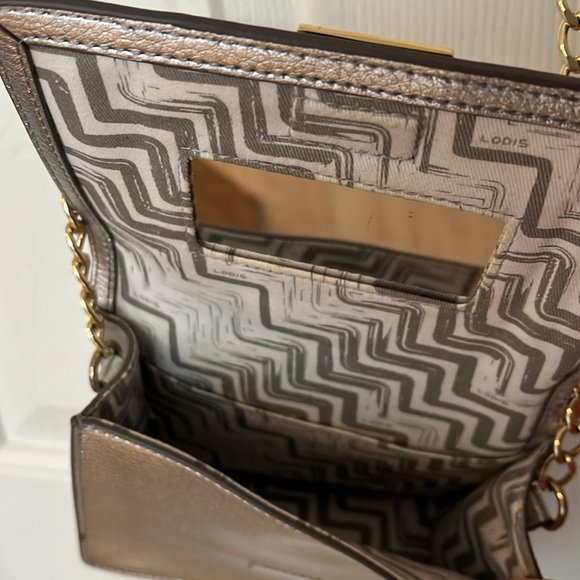 Lodis Silver Cross body mini bag with gold hardware/chain - Picture 3 of 4